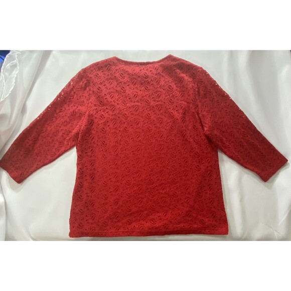 Cathy Daniels Shirt Womens Size XL Red Lace Lined 3/4 Sleeve Pullover Top - Picture 4 of 7